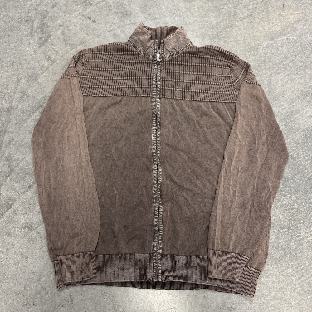 BKE Jacket Men's Athletic Fit Rustic Brown Full Zip Long Sleeve Knit Grunge XL